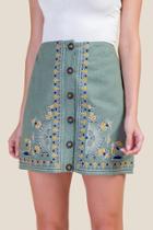 Francesca's Kiera Embroidered Mini Skirt - Deep Moss
