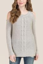 Alya Kate Cold Shoulder Cable Pullover Sweater - Taupe