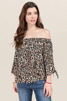 Blue Rain Trixie Cheetah Off The Shoulder Top - Taupe