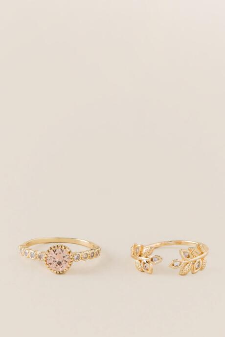 Francesca's Felicity Crystal Leaves Ring Set - Crisp Champagne