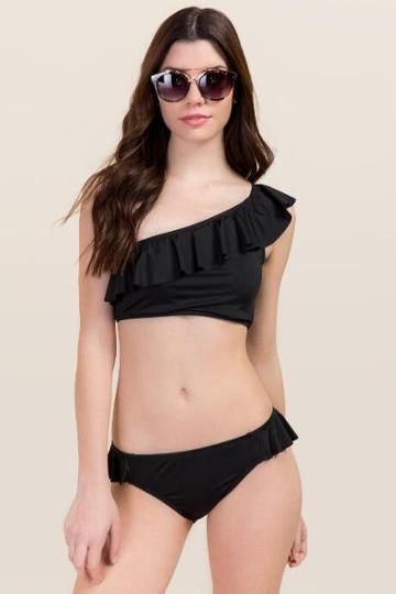 Francescas Cece Ruffle Tab Swimsuit Bottoms - Black