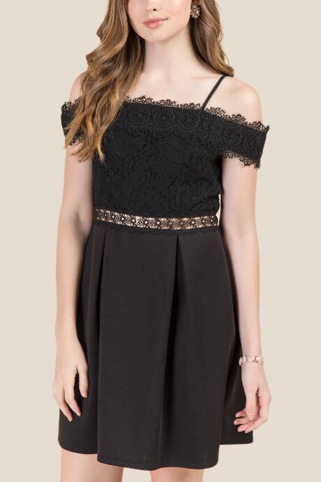 Francesca Inchess Eleanor Cold Lace Scuba Combo Dress - Black
