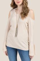 Francesca's Chrissy Cold Shoulder Ruffle Sweater - Taupe