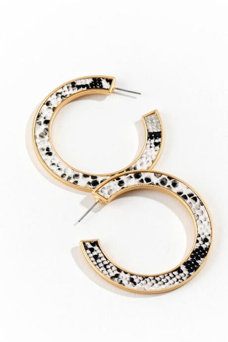 Francesca's Sutton Snake Print Hoops - Black/white