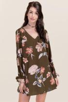 Mi Ami Midori Floral Shift Dress - Dark Olive