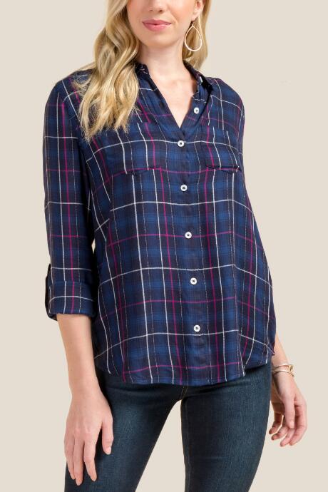 Francesca Inchess Ali Plaid Button Down - Ink Navy