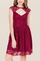 Francescas Gillian Cap Sleeve Lace A-line Dress - Burgundy