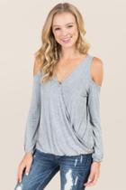 Jolie Clothing, Inc. Joleen Long Sleeve Surplus Cold Shoulder Top - Heather Gray