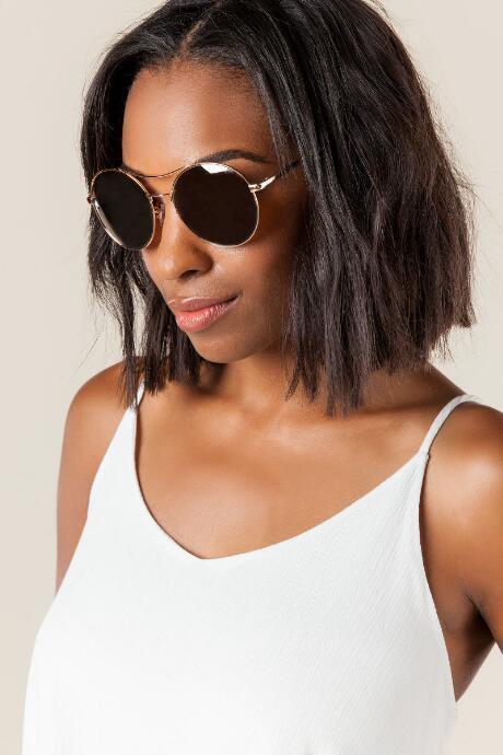 Francesca's Portia Round Sunglasses - Gold
