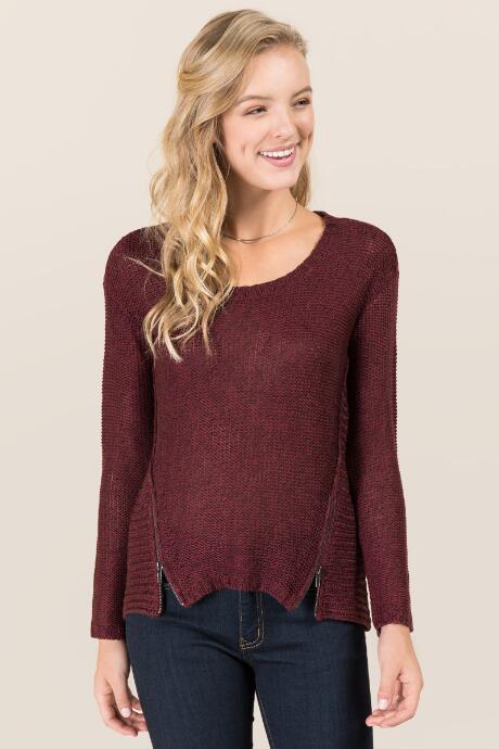 Blue Rain Rosalina Hi Lo Zip Pullover Sweater - Wine