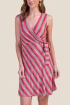 Roxberi, Llc Kara Stripe Wrap Dress - Bright Red