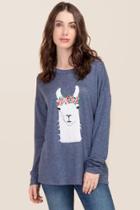 Sweet Claire Floral Llama Graphic Sweatshirt - Navy