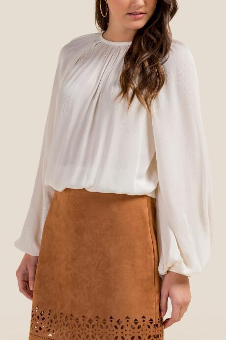 Francesca's Estella Crochet Trim Peasant Blouse - Ivory