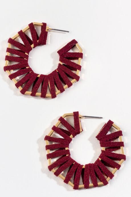 Francesca's Olive Leather Wrap Hoops - Burgundy