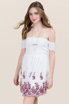 Francesca's Miranda Embroidered Off Shoulder Dress - White