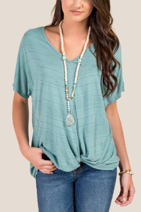 Francesca's Gabriella Short Sleeve Twist Front Top - Teal