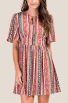 Francesca's Darcy Short Sleeve A-line Dress - Cinnamon