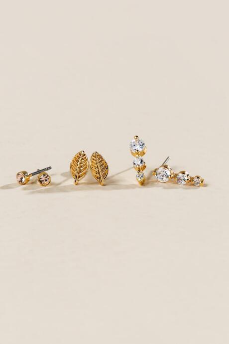 Francesca's Zia Leaf & Crystal Earring Set - Gold