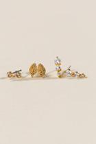 Francesca's Zia Leaf & Crystal Earring Set - Gold