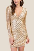 Francesca Inchess Savannah Patterned Sequin Dress - Gold