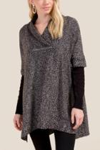 Francesca Inchess Brooklyn Marled Knit Poncho - Black