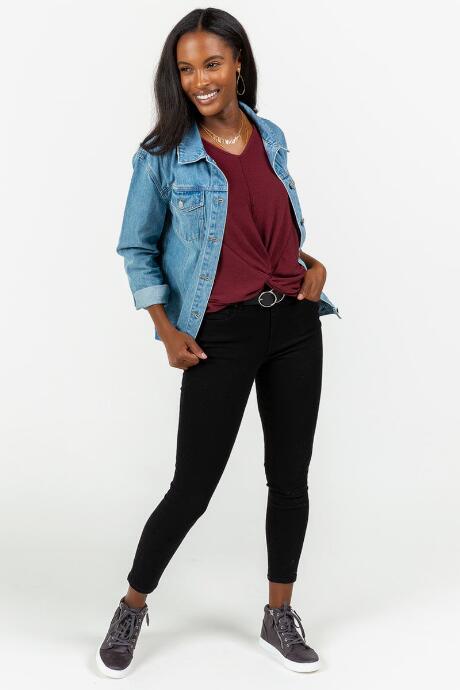 Francesca's Bridget Twist Front Tee - Wine