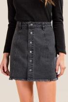 Francesca's Lynn Button Front Skirt - Black