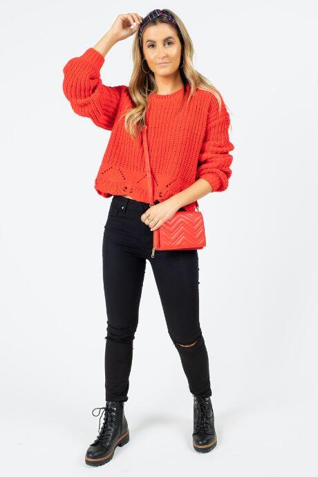 Francesca's Lennon Eyelet Sweater - Red
