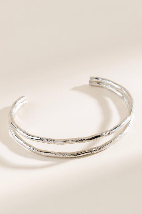 Francesca's Evie Double Row Open Cuff Bracelet - Silver