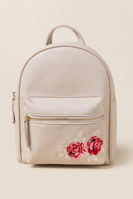 Francesca's Alex Rose Embroidered Backpack - Taupe