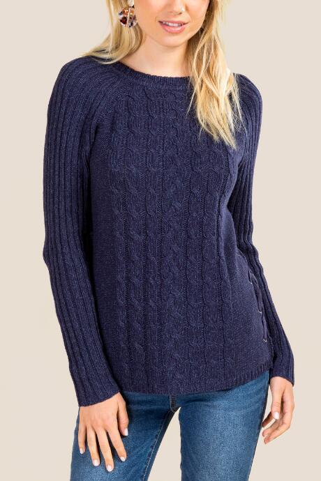 Francesca's Lucy Lace Up Sweater - Navy