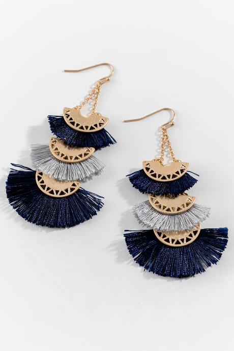 Francesca's Nancy Tassel Fan Earrings - Navy