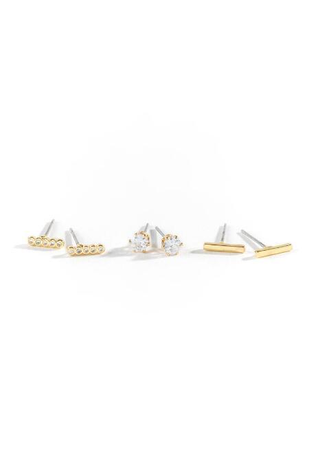 Francesca's Katie 3 Pk Bar Stud Earrings - Gold