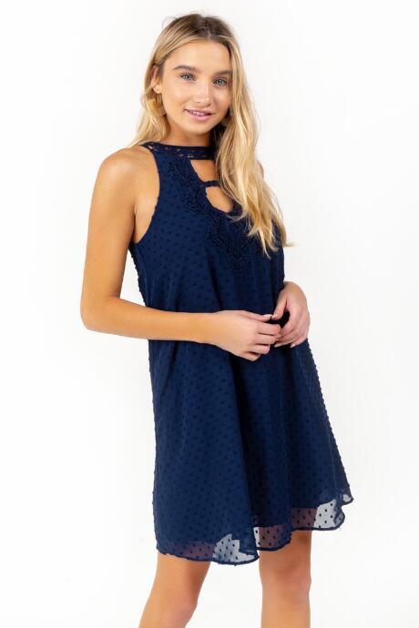Francesca's Mina Crochet Shift Dress - Navy
