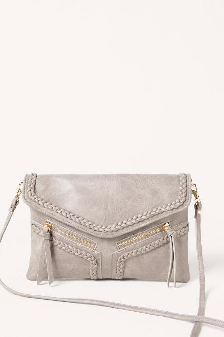 Francesca's Samantha Vegan Leather Crossbody In Gray - Light Gray