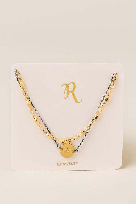 Francesca's R Initial Coin Pull Tie Bracelet - Gold