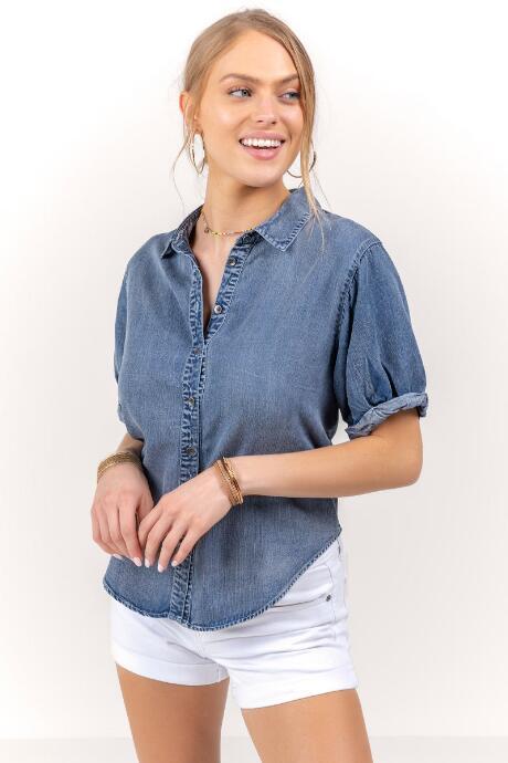 Francesca's Linnet Button Down Top - Medium Wash