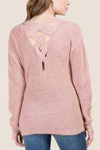 Francesca's Paxton Lattice Back Pullover Sweater - Blush