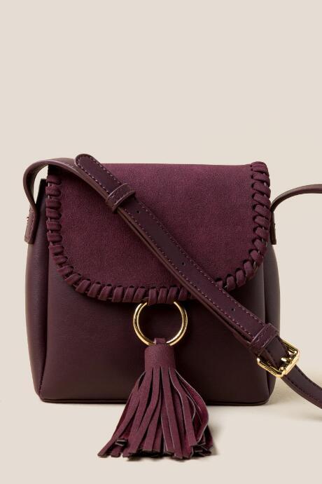 Francesca's Katelyn Fringe Suede Crossbody - Purple