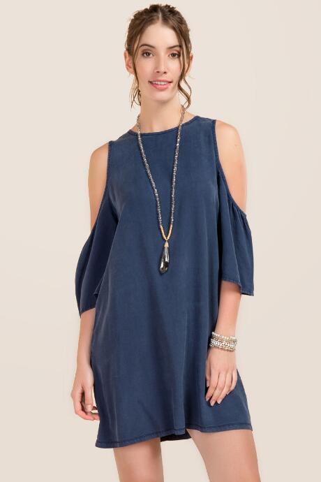 Blue Rain Jola Cold Shoulder Denim Dress - Navy