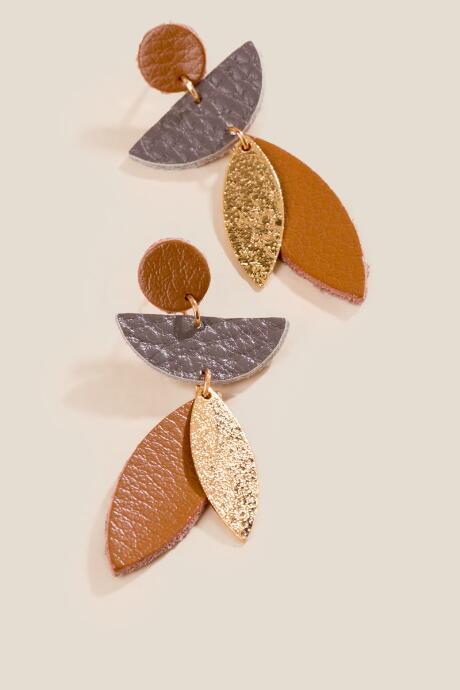 Francesca's Nanette Mixed Shape Leather Drop Earrings - Brown