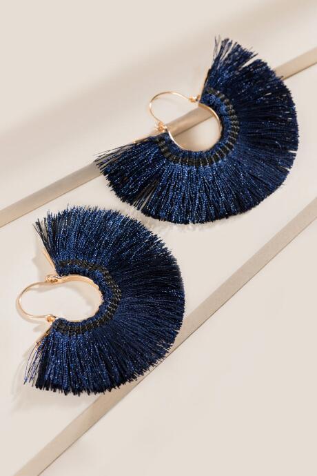 Francesca's Perla Burst Tassel Statement Earrings - Navy
