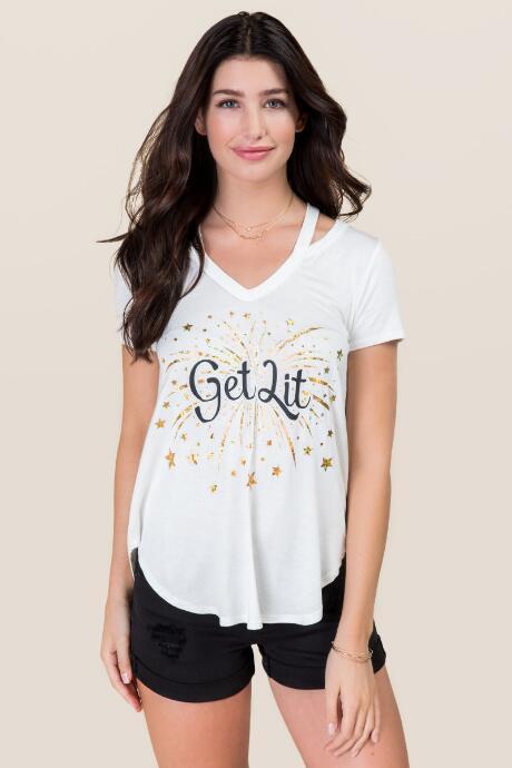 Alya Get Lit Halter Graphic Tee - White