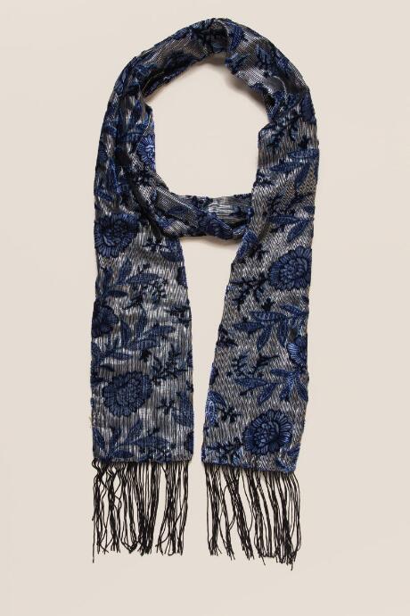 Francesca's Danica Floral Velvet Oblong Scarf - Blue