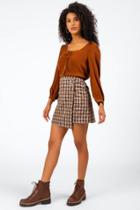 Francesca's Shyanna Plaid Mini Skirt - Brown