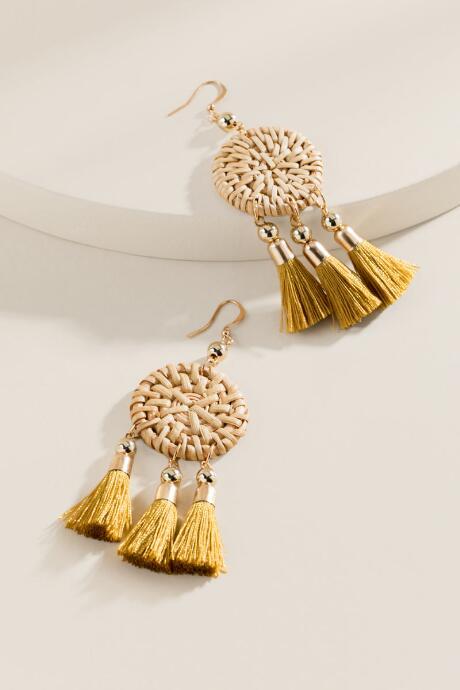 Francesca's Hinkley Raffia Tassel Drop Earring - Natural