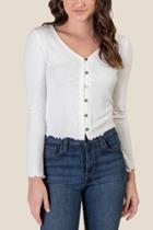Francesca's Taryn Lettuce Edge Button Down Top - Ivory
