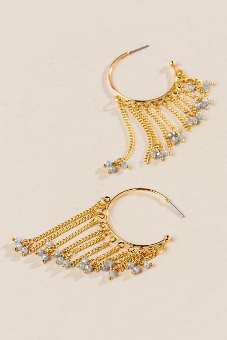 Francesca's Rea Beaded Fringe Hoops - Gold