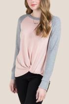 Alya Nila Knot Front Baseball Sweatshirt - Blush
