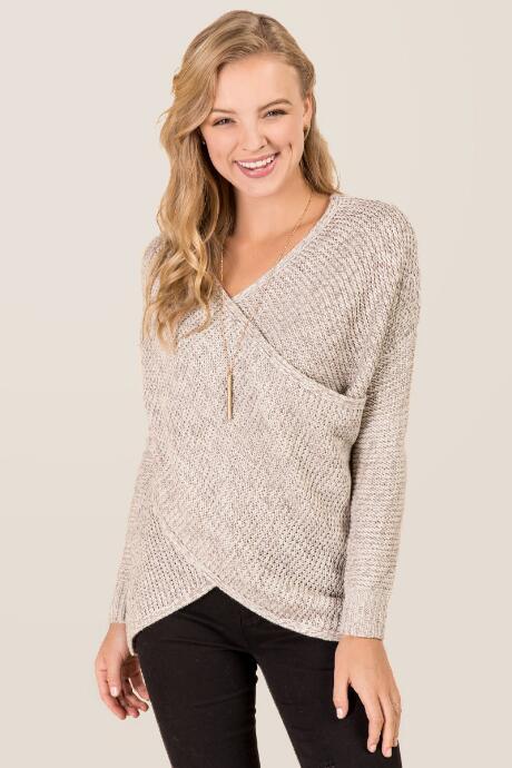 Blue Rain Ariella Draped Wrap Pullover Sweater - Taupe